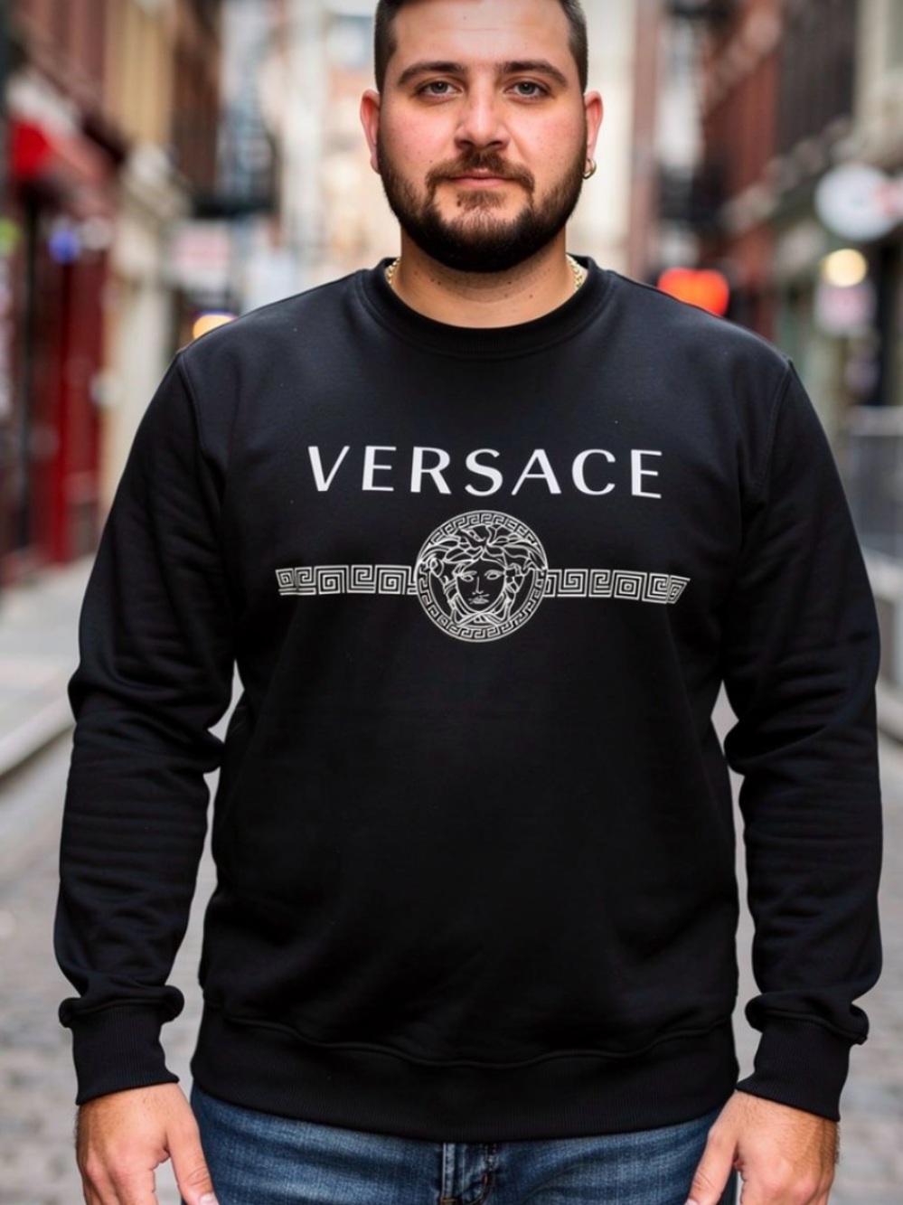 Versace Black Crewneck Sweatshirt with White Logo Medusa